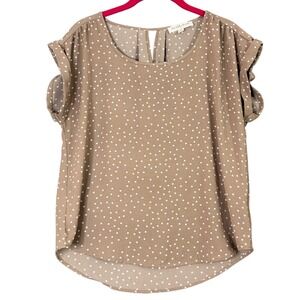 Olive + Oak Polka Dot Cold Shoulder Top Women's Medium Beige Casual Blouse